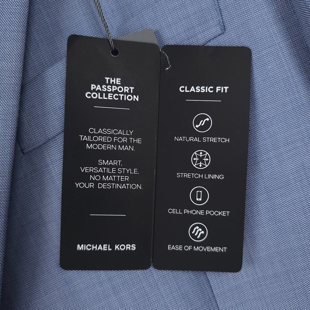 Michael Kors Mens Classic Fit 2 Piece Suit 42L 34x32 Light Blue Stretch Wool NWT - Picture 6 of 16